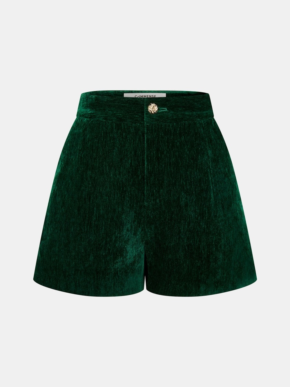 Commense Velvet Metal-Button Mid-Waist Shorts